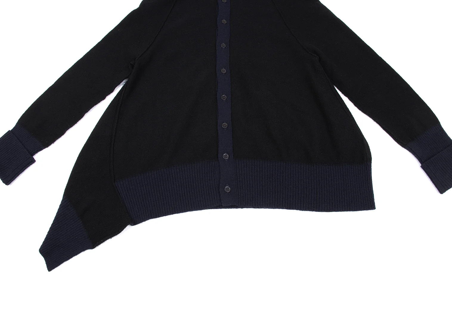 ワイズY's ウールリブ切替オフタートルニットカーディガン 黒紺2