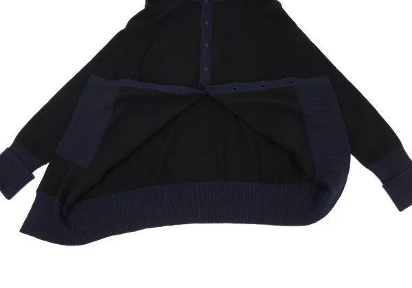 ワイズY's ウールリブ切替オフタートルニットカーディガン 黒紺2