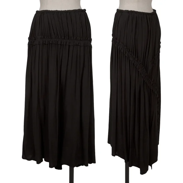 Y's Rayon Gather Taping Skirt Black 1 K-162628_001