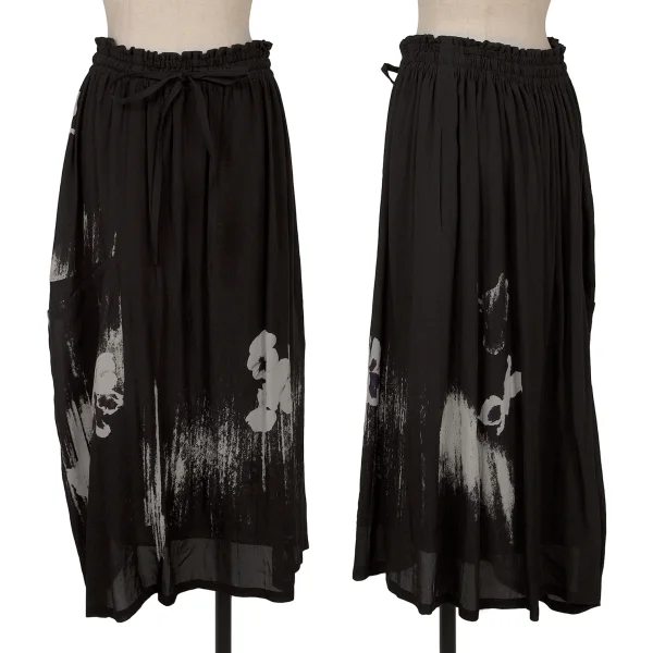 Y's スカート ワイズY's パンジーグラフィックプリントスカート 黒他2 (K