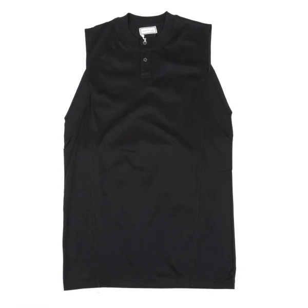 GIANNI VERSACE Rib Switching Henley Neck Sleeveless Top Black 48 K-162646_001