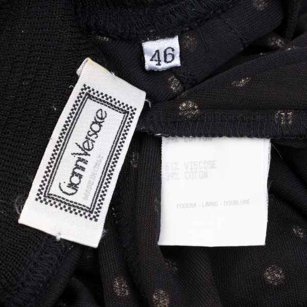 ジャンニヴェルサーチGIANNI VERSACE レーヨンコットンドットプリントカットソー 黒アイボリー46 K-162649_010