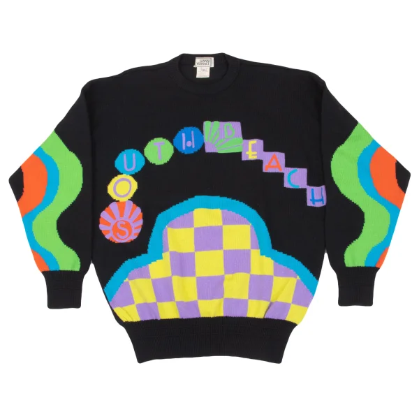 GIANNI VERSACE South Beach Jacquard Wool Knit Sweater Black,Multi-Color 2 K-162650_001