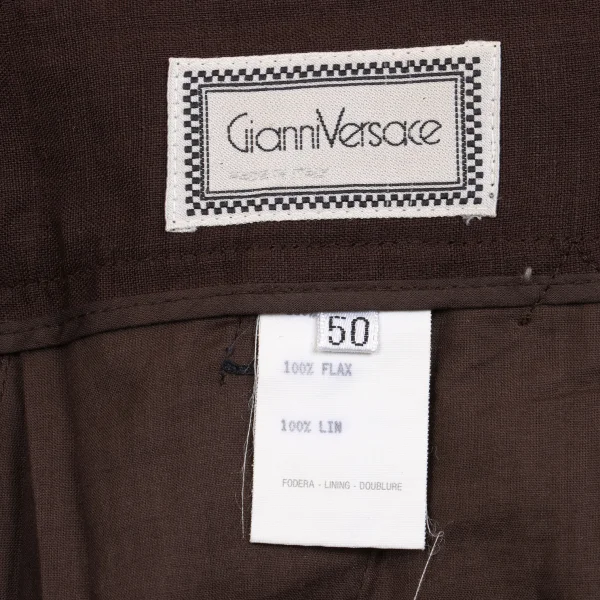 ジャンニヴェルサーチGIANNI VERSACE リネンワイドパンツ 茶50 K-162652_013