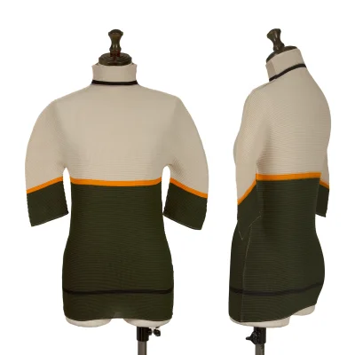 ISSEY MIYAKE me Color Switching Stretch Pleated High Neck T-shirt