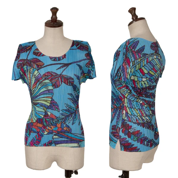 PLEATS PLEASE Colorful Botanical Printed T Shirt Sky blue,Multi-Color 3 K-162682_001