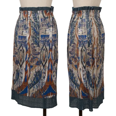 PLEATS PLEASE Lace Switching Graphic Printed Skirt