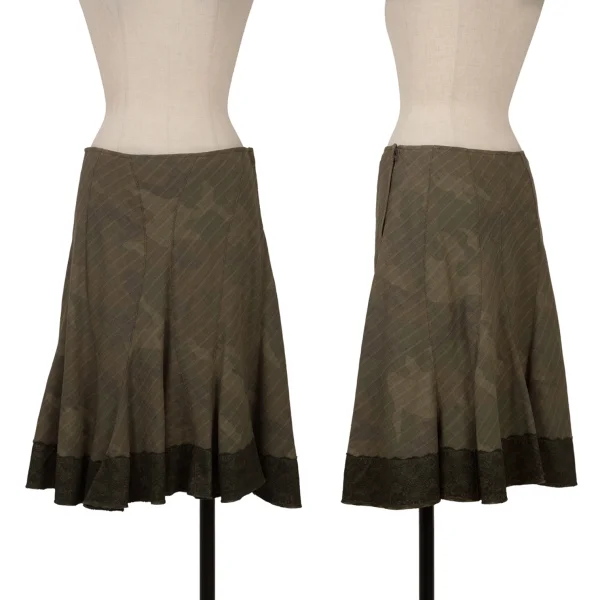 JUNYA WATANABE COMME des GARCONS Camouflage Hem Lace Patch Skirt Khaki SS K-162695_001