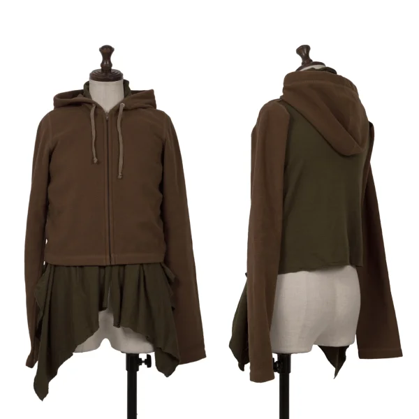 COMME des GARCONS Fleece Docking Design Zip Hoodie Brown,Khaki XS K-162706_001
