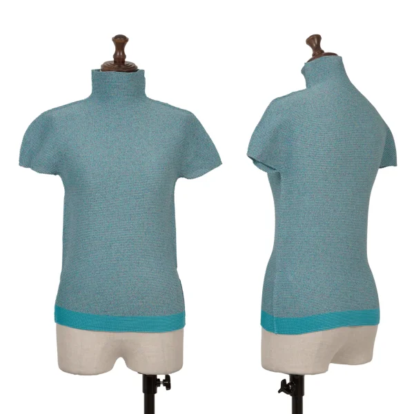 ISSEY MIYAKE me Fabric Printed Stretch Pleats T Shirt Sky blue Free K-162709_001