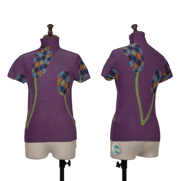 ISSEY MIYAKE me Graphic Printed Stretch Pleats High Neck T-shirt Purple Free K-162711_001