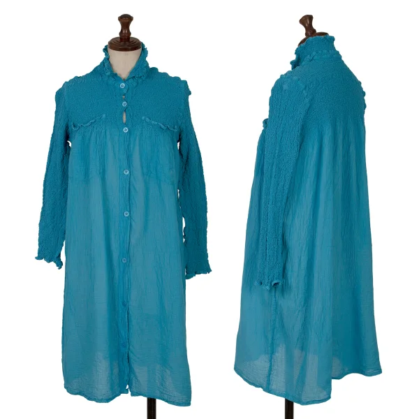 ISSEY MIYAKE me Dyed Cotton Switching Cauliflower Shirt Tunic Sky blue F K-162717_001