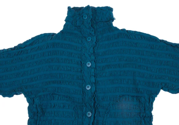 ISSEY MIYAKE me Fulling Cutting Gather Striped High Neck Jacket K-162724_003