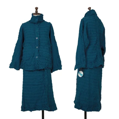 ISSEY MIYAKE me Fulling Cutting Gather Striped Jacket & Skirt