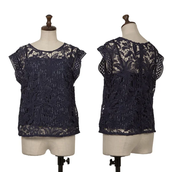 VIVIENNETAM Floral Lace Sleeveless Top Navy 38 K-162745_001
