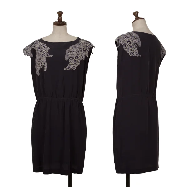 VIVIENNETAM Graphic Patch Silk Sleeveless Tunic Navy 0 K-162746_001