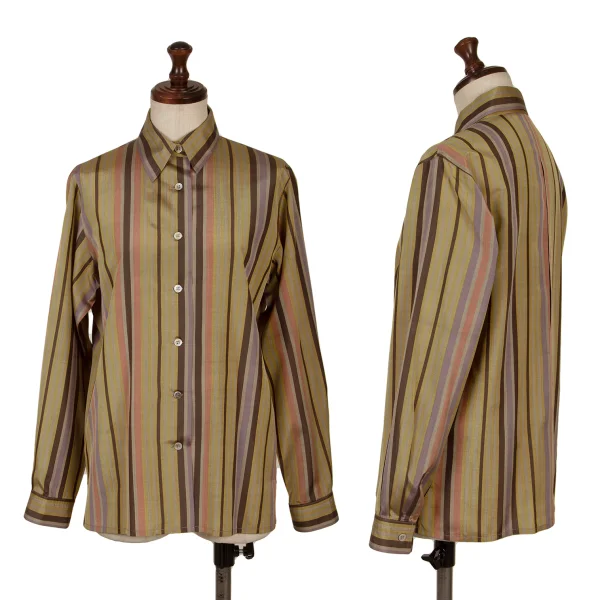 ISSEY MIYAKE Silk Multi Stripe Shirt Yellow,Multi-Color 9 K-162749_001