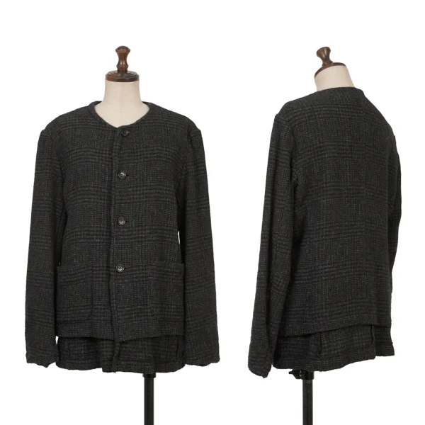トリココムデギャルソンtricot COMME des GARCONS ウォッシュドハウンドトゥースノーカラージャケット 黒グレーM
