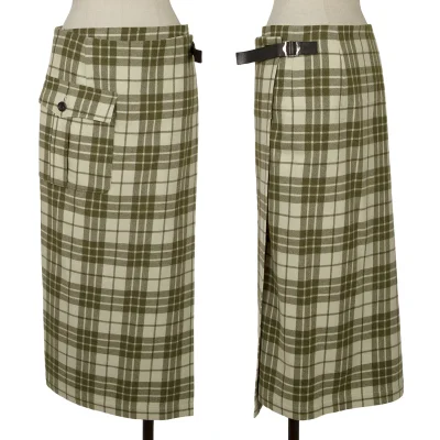 tricot COMME des GARCONS Leather Belt Wool Check Wrap Skirt