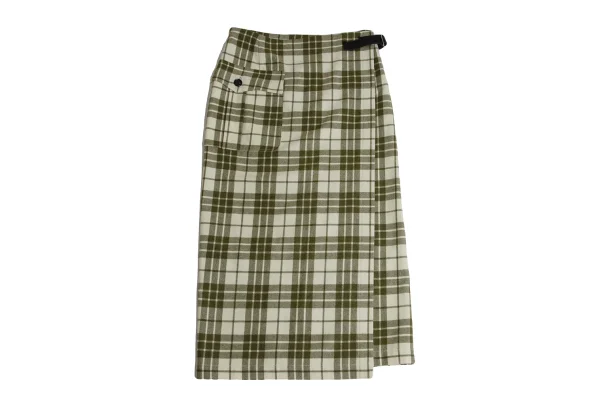 tricot COMME des GARCONS Leather Belt Wool Check Wrap Skirt K-162779_002
