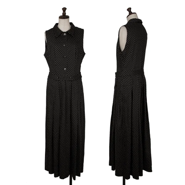 agnes b. Pin Dot Sleeveless Shirt Dress Black S-M K-162788_001