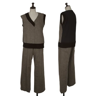 A/T Tweed Switching Knit Vest & Straight Pants