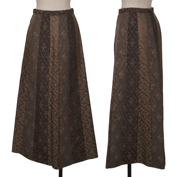 A/T Flower Jacquard Switching Flare Skirt Brown S K-162808_001