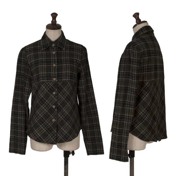 gigli Wool Check Switching Blouse Khaki 38 K-162809_001