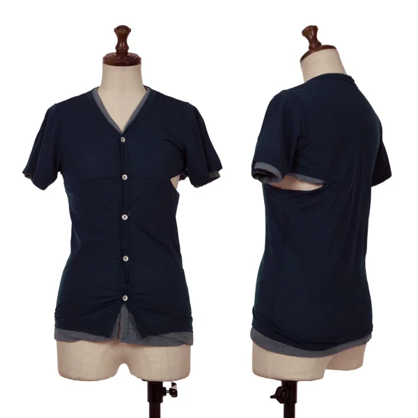 COMME des GARCONS Dyed Switching Layered Short Sleeve Cardigan Navy XS-S K-162817_001