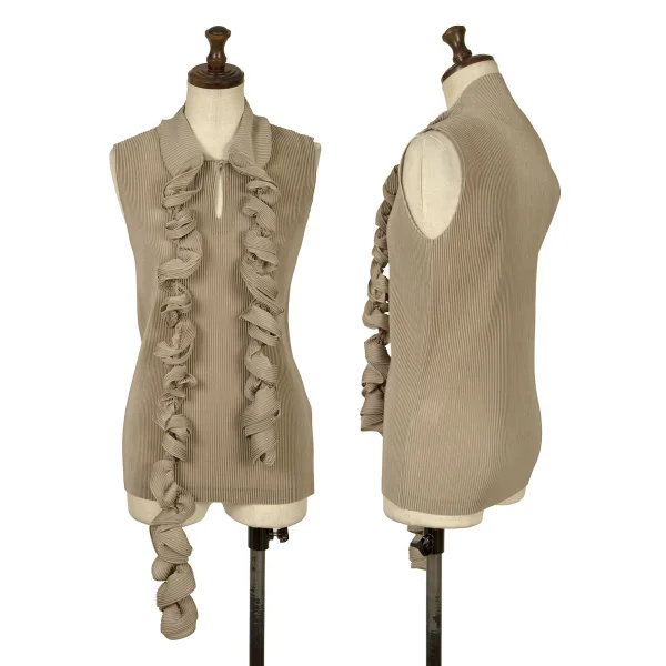 ISSEY MIYAKE Curl Ribbon Design Sleeveless Shirt Beige 4 K-162863_001