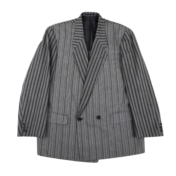 OMME des GARCONS HOMME Cotton Striped Double Breasted Jacket Grey M K-162875_001