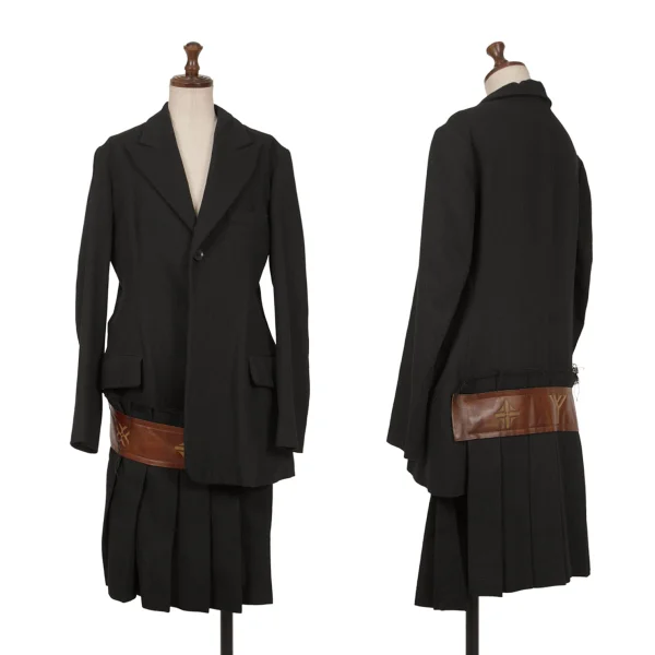 Yohji Yamamoto FEMME Monogram Leather Pleated Skirt Docking Jacket Black,Brown 1 K-162883_001