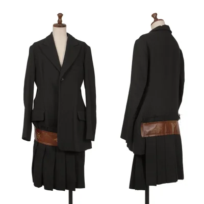 Yohji Yamamoto FEMME Monogram Leather Pleated Skirt Docking Jacket