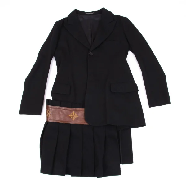 Yohji Yamamoto FEMME Monogram Leather Pleated Skirt Docking Jacket K-162883_002
