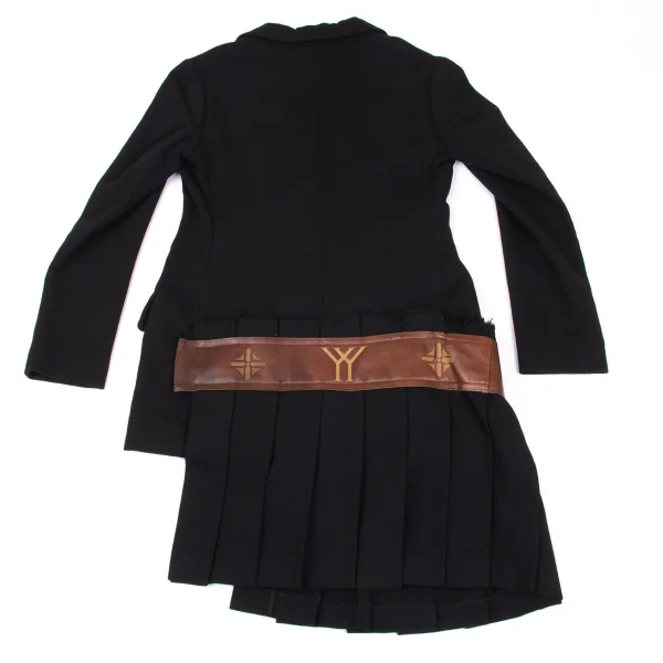 Yohji Yamamoto FEMME Monogram Leather Pleated Skirt Docking Jacket K-162883_012
