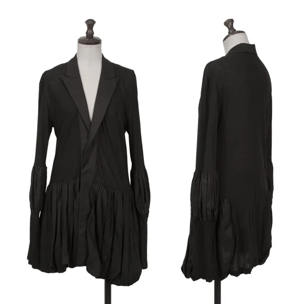 Yohji Yamamoto FEMME Cotton Linen Switching Gather Long Jacket Black 2 K-162886_001