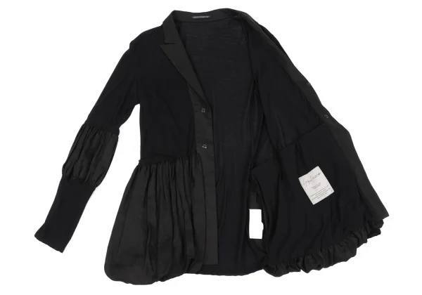 Yohji Yamamoto FEMME Cotton Linen Switching Gather Long Jacket K-162886_011
