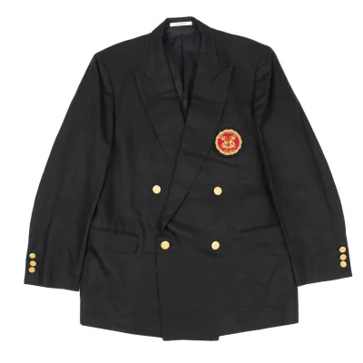 Karl Helmut Linen Embroidery Patch Peak Lapel Double Breasted Jacket