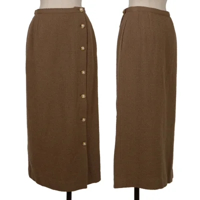 INGEBORG Wool Blend Pearl Button Design Wrap Skirt