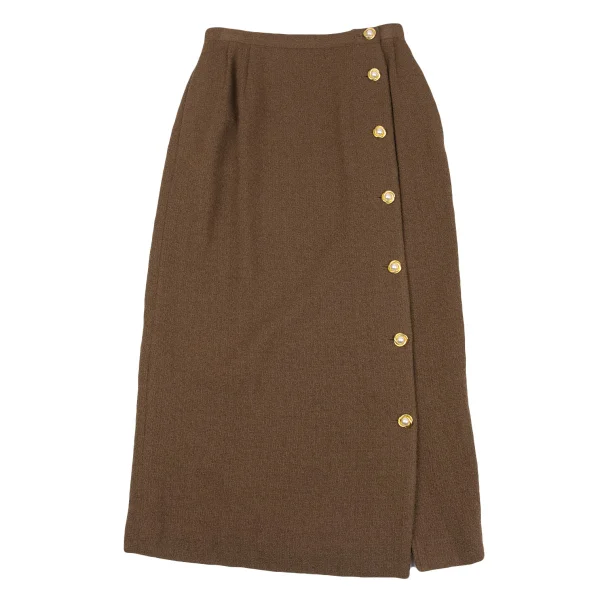 INGEBORG Wool Blend Pearl Button Design Wrap Skirt K-162895_002
