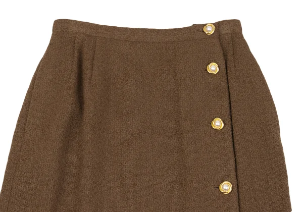 INGEBORG Wool Blend Pearl Button Design Wrap Skirt K-162895_003