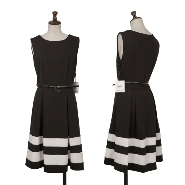 Calvin Klein Hem Striped Belted Sleeveless Dress Black 2 K-162902_001