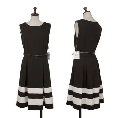 Calvin Klein Hem Striped Belted Sleeveless Dress
