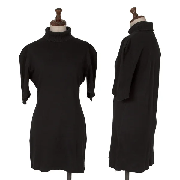 Yohji Yamamoto FEMME Cotton Rib Switching High Neck Top Black S-M K-162927_001