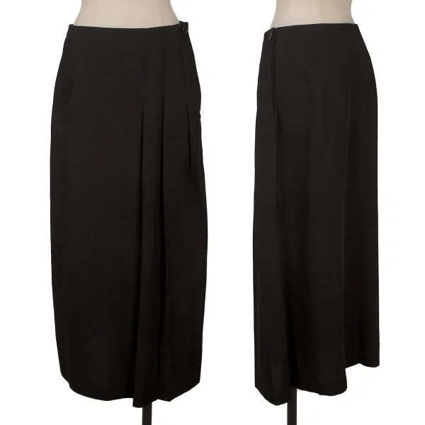 Yohji Yamamoto FEMME Wool Poly Side Pleated Skirt Black S K-162928_001