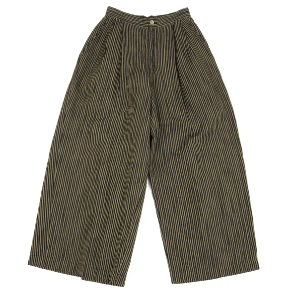 ISSEY MIYAKE Cotton Linen Striped Back Half Wrap Wide Pants Yellow,Black M K-162935_001