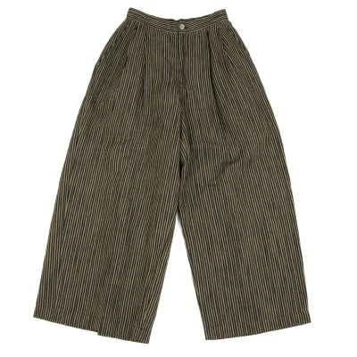 ISSEY MIYAKE Cotton Linen Striped Back Half Wrap Wide Pants