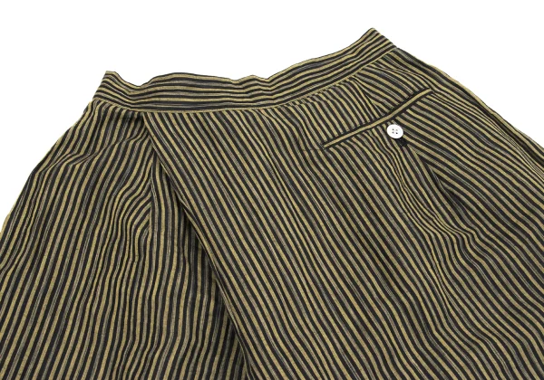 ISSEY MIYAKE Cotton Linen Striped Back Half Wrap Wide Pants K-162935_012