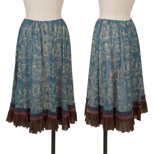 Jean Paul GAULTIER Hem Frill Lace Tapping Printed Mesh Skirt Sky blue 40 K-162951_001