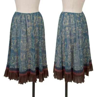 Jean Paul GAULTIER Hem Frill Lace Tapping Printed Mesh Skirt